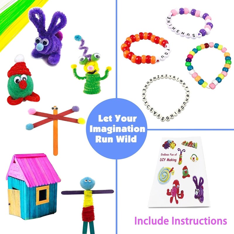 VLUSSO 3000Pcs Arts and Crafts Supplies for Kids Girls 8-12 Craft Kit with Pipe Cleaners Beads Crafts for Kids DIY School Supplies Set Crafting Box for Girls Boys Age 4-6, 6-8, 8-12 Years Gifts - Image 5